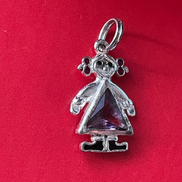 925 Silver Charm,Silver Girl Pendant with Purple Gem - Picture 5 of 6